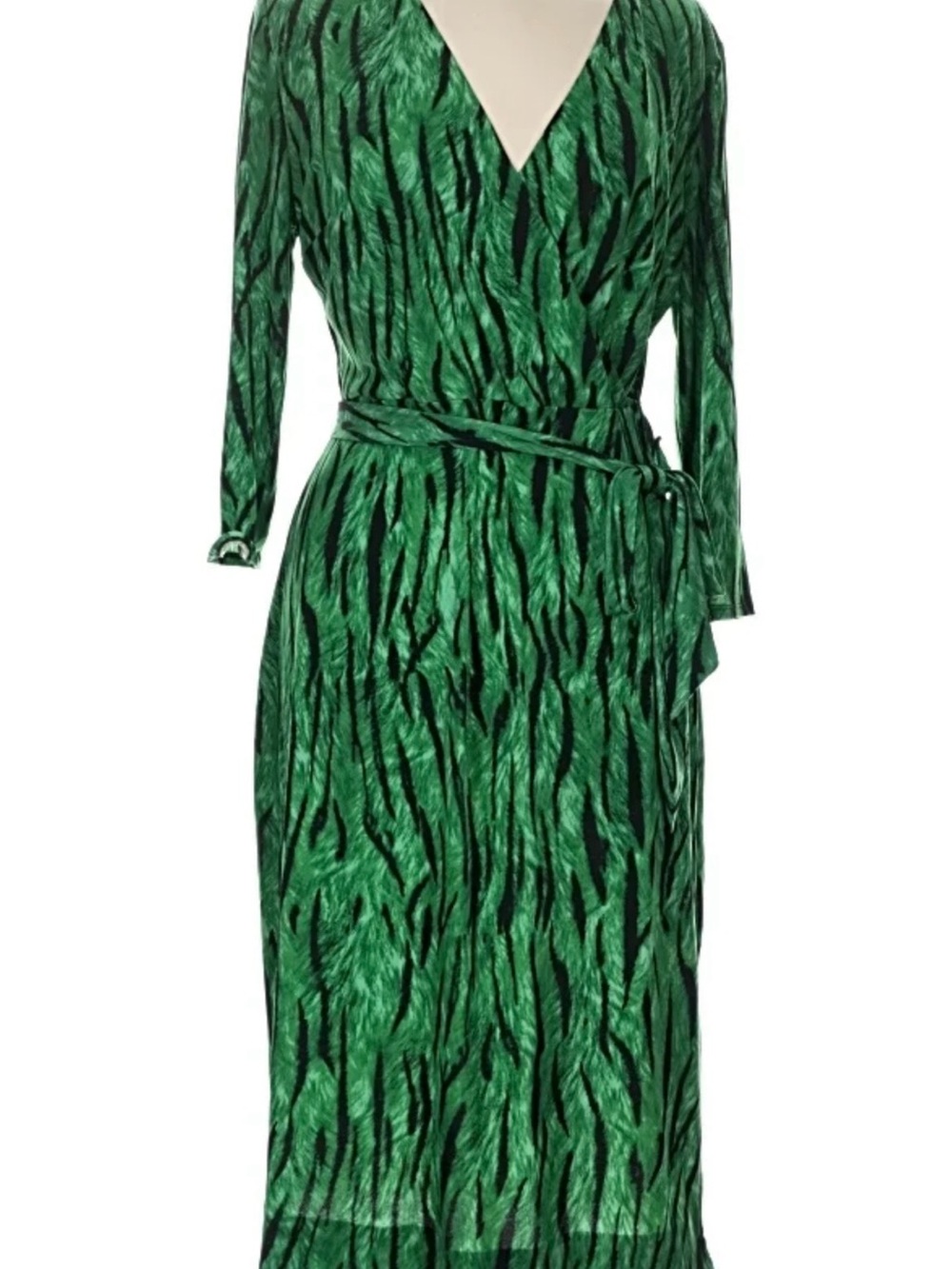 INC International Concepts Green and Black Wrap-Style Long Sleeve Maxi Dress